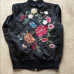 Embroidered flower bomber jacket